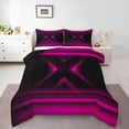thumbnail image 2 of jejeloiu Modern Geometric Pattern Queen Comforter Set For Kids,Pink Black Neon Print Bedding Comforter Set For Girls,Reversible,3 Pieces, 2 of 8