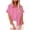 Pink, variant on Dagegui Womens Button Down Cotton Linen Shirts Linen Roll-Up Short Sleeve Blouse Summer V Neck Collared Tees Casual Tops with Chest Pocket Pink S-5XL