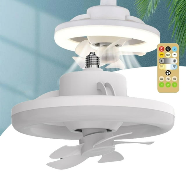 Lumière de Ventilateur à Douille, Ventilateur de Plafond avec Lumière, Lumière de Ventilateur à 4 Couleurs à Intensité Réglable avec Télécommande