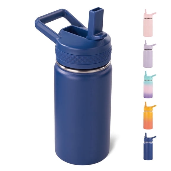 Daluvenix 12 oz Kids Water Bottle, Toddler Water Bottle 2-in-1 Straw and Chug, Stainless Steel Insulated Bottle for Kids, BPA-Free, Leak-Proof, Blue