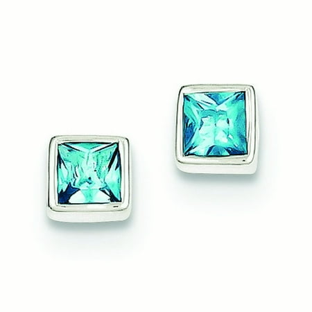 Sterling Silver Squared Light Blue Cubic Zirconia Earrings Sterling Silver Squared Light Blue Cubic Zirconia Earrings