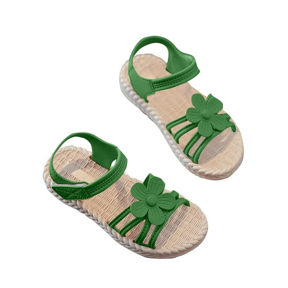 LOVZFMLL Girl's Sandals with Flower Rubber Sole Dress Princess Flat Shoes Open Toe Beach for Toddlers and Kids Ages 3-14 Green 7-8 Years