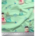thumbnail image 1 of Soimoi Green Cotton Voile Fabric Snowman & Tree Christmas Print Sewing Fabric Yard 42 Inch Wide, 1 of 1