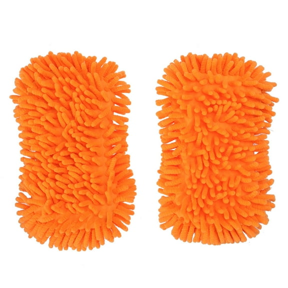 2pcs Ultrafine Fiber Chenille Car Wash Gloves  Microfiber Car Motorcycle Washer Car Care Cleaning (Orange)