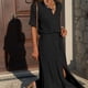 thumbnail image 2 of Vestido maxi de mujer sólido con escote en V profundo Vestido de manga larga con cordones divididos en otoño para niña Kearding FS9538-07, 2 of 7