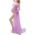 thumbnail image 4 of stanreset Robe de Maternité pour Photographie, Épaules Dénudées, Robe Longue en Mousseline, devant Maxi, Grossesse, Longues Robes pour Femmes, Accessoire de Séance Photo, Prise de Vue, Violet Pâle L, 4 of 8