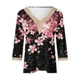 thumbnail image 4 of ICHUANYI Womens Fashion Printed 3/4 Length Sleeve Blouses V Neck Shirts Dressy Flowy Loose Tunic Tops, 4 of 5