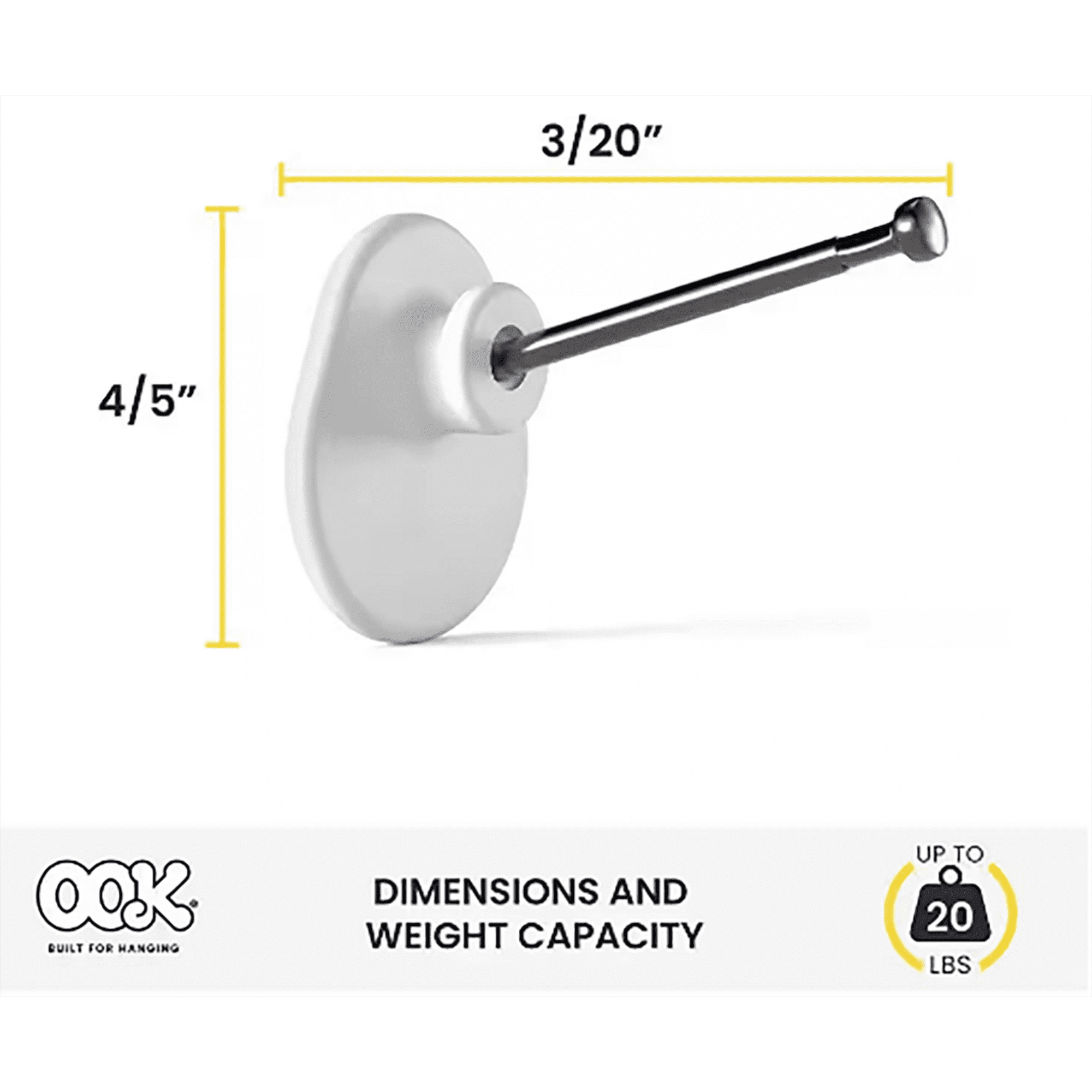 Ook Dual Head Picture Hanger, ReadyNail 20 lbs, Steel, White, for Drywall, Plaster and Wood, 6 pack