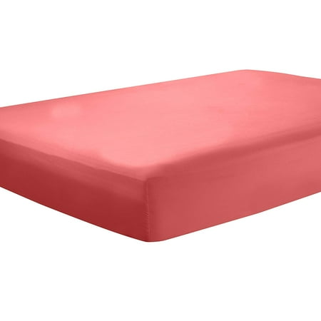 Clara Clark Premier 1800 Collection Single Fitted Sheet, Twin Size, Coral Pink