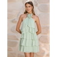 thumbnail image 6 of Women's Floral Backless Mini Halter Neck Applique Layered Ruffled Hem Dress for Party Green S, 6 of 9