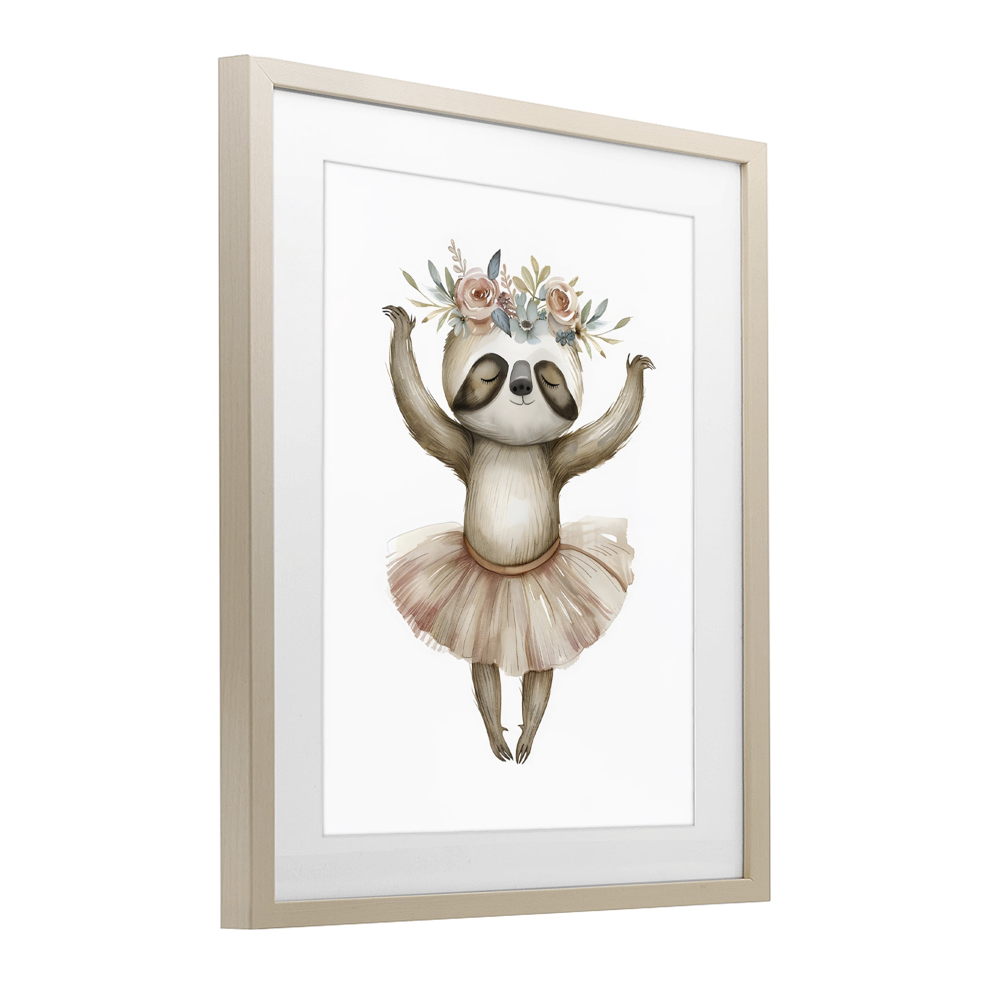 Stupell Industries Dreamy Sloth Ballet with Flowers Birch Framed Print Under Glass, design by LSR Design Studio