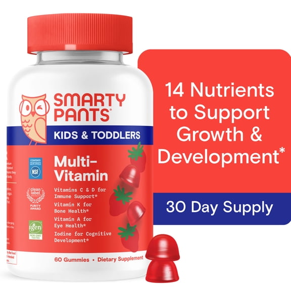 SmartyPants Kids & Toddler Multivitamin Gummies, Wellness Supplement for Kids, Vitamin C, B12, 60 ct