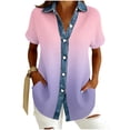 thumbnail image 3 of Sentmoon Womens Denim Top Shirts for Women Short Sleeve Lapel Button Down Loose Fit Gradient Color Stretchy Work Tops for Women Trendy for Working Out and Gym S-2XL, 3 of 6