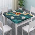 thumbnail image 3 of Teal Gold Marble Pattern Square Fitted Tablecloth with Elastic Edge,Square Table Cover,Washable Elastic Table Cover for Home Kitchen Party Decor 34"x34", 3 of 6