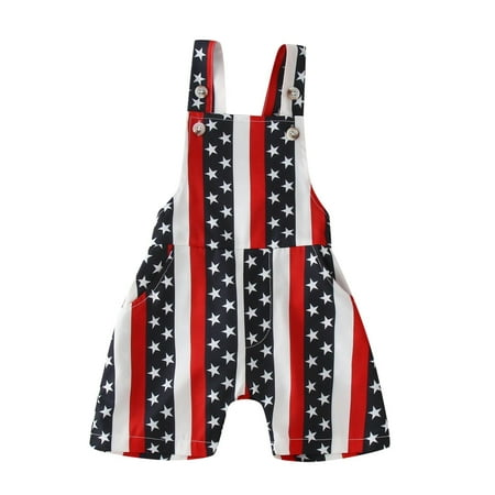 

Rovga Kids Girls Baby Toddler Bodysuits Sleeveless Jumpsuit Starstripe Printed Overalls Independence Day Outwear For Child Clothes