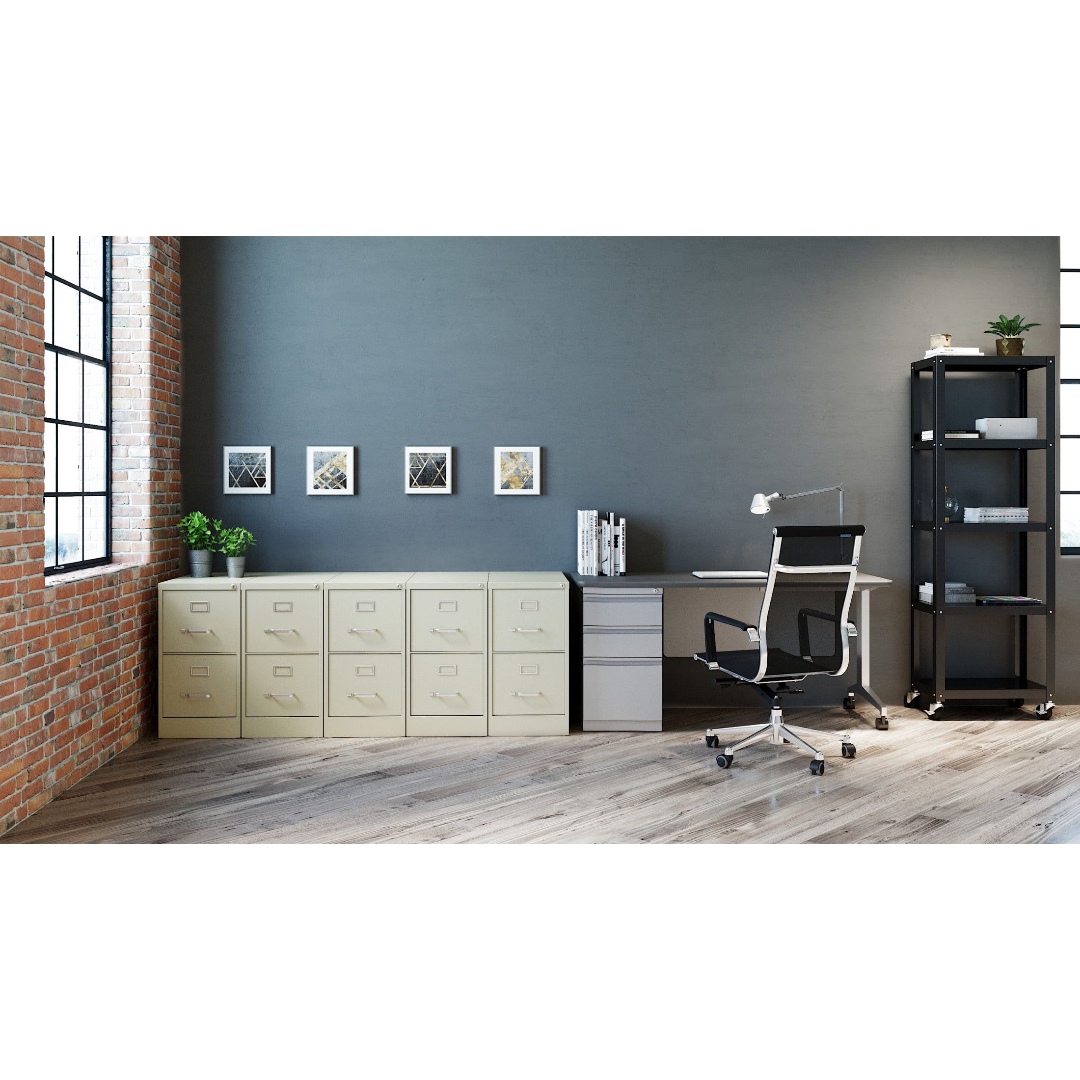 Hirsh 2 Drawer Letter Locking Metal Vertical File Cabinet, 25" Deep, Putty