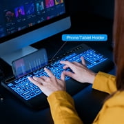 Large Print Wired Backlit Keyboard with 7-Color Backlight, Wrist Rest, Phone Holder, Oversized Keys, USB Plug & Play for PC Laptop Desktop Windows, Black