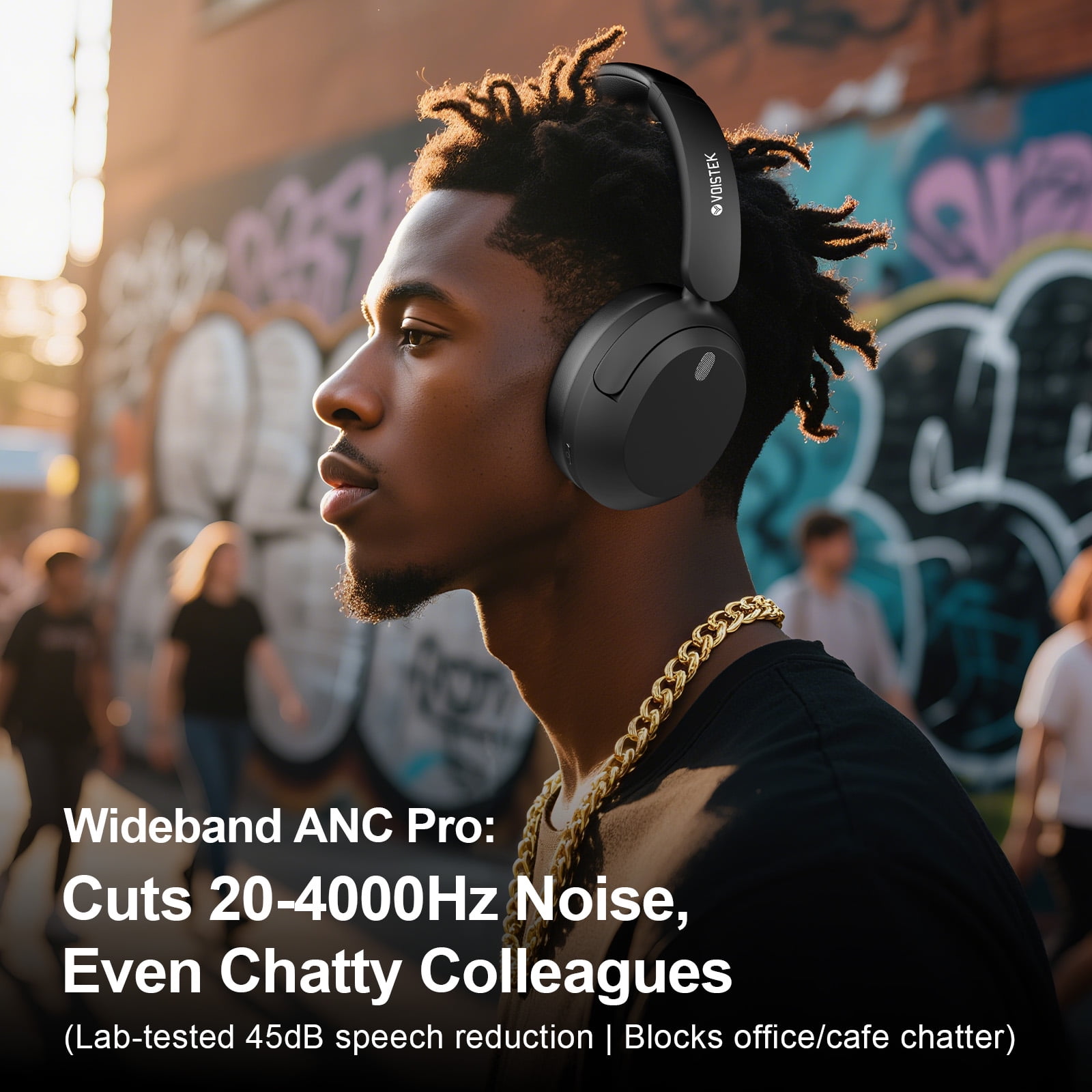 Voistek T30 ANC Wireless Headphones, 35H Battery, Bluetooth 5.3, Ambient Sound Mode for Work & Commuting