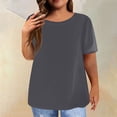 thumbnail image 2 of EHTMSAK Dressy Womens Tops Plus Size Solid Tee Shirts Clearance Crew Neck Ladies Short Sleeve Tops with Lower Sides Summer Womens Plus-Size Tops for Leggings Dark Gray 4X, 2 of 6