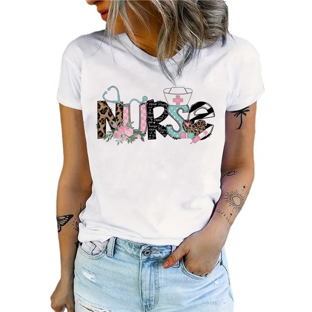 Women's "NURSE" Graphic Tee - Comfy Short Sleeve Crew Neck Top, Cotton Blend, Soft and Breathable for Spring & Summer