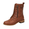 thumbnail image 2 of Willtoo Women Vintage Mid Calf Riding Boots Cap Toe Lace Up Combat Boots with Side Zipper Buckle Low Block Heel Faux Leather Casual Winter Ankle Booties for Daily Outdoor Walking, 2 of 5