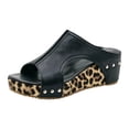thumbnail image 6 of Rokment Women's Leopard Orthopedic Platform Wedge Dress Slides Sandals Trendy Casual Leather Hollow out Chunky High Heels Gladiator Slides Comfortable Walking Slippers for Beach Summer Black Size 6, 6 of 7