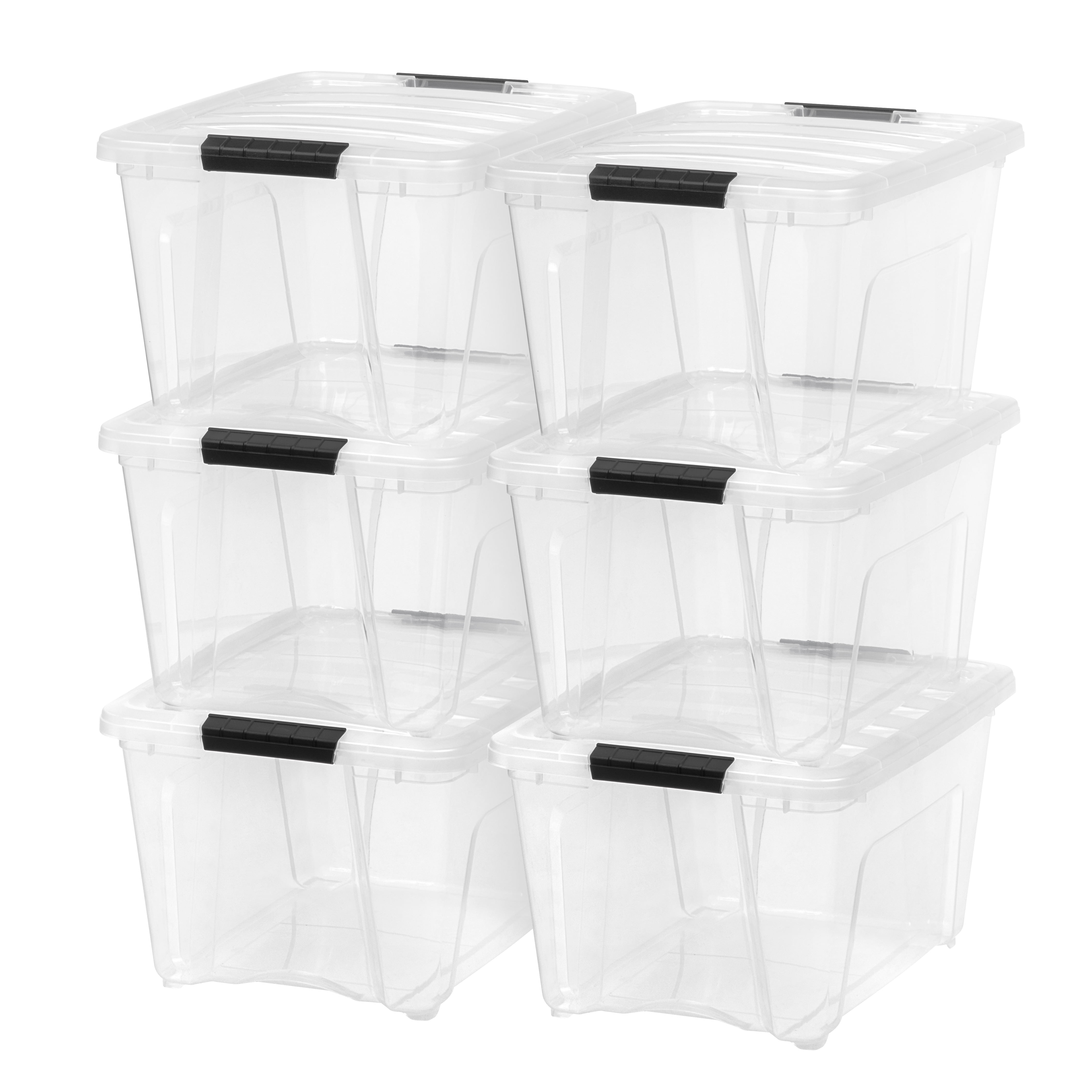 Clear Plastic Tote Containers Stack & Pull Storage Boxes 6 Pack Iris 12 Qt 