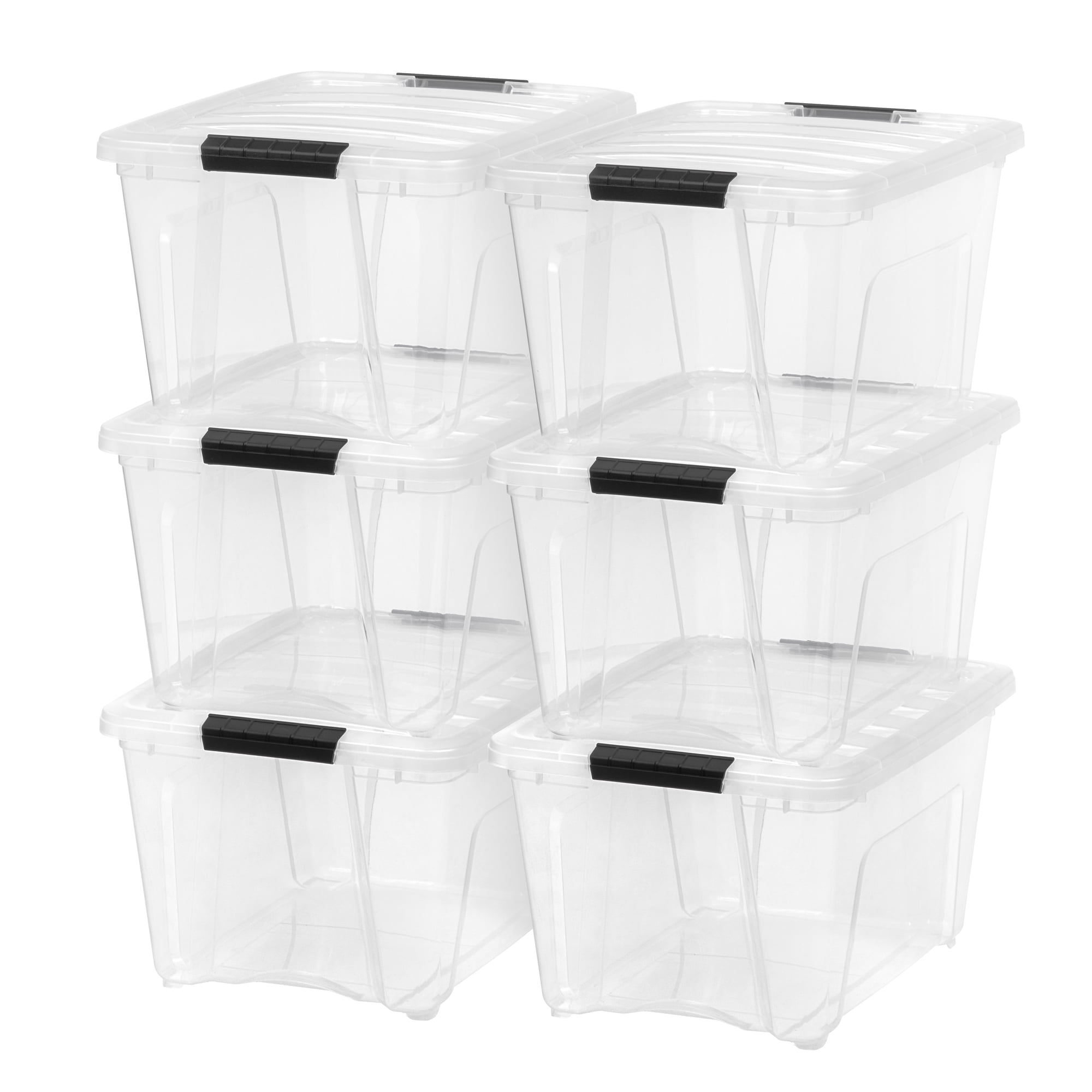 IRIS 32 Qt Plastic Stackable Storage Bin with Lid, Clear, Storage Organizer, 6Pk