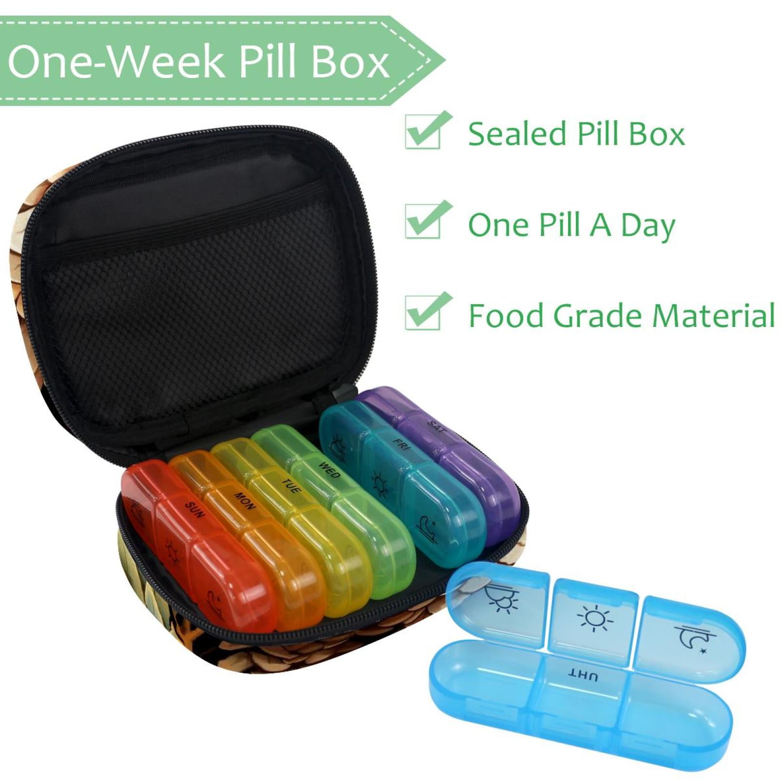 Weekly Pill Organizer 3 Times a Day with Zipper Cloth Bag 7 Day Pill Box Portable Rainbow Pill Case for Vitamins Fish Oils Supplements Unique Pangolin