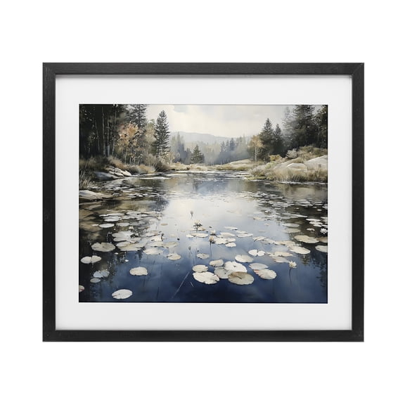 Stupell Industries Still Pond with Morning Reflections Black Framed Print Under Glass, design by Franklyn Gregory