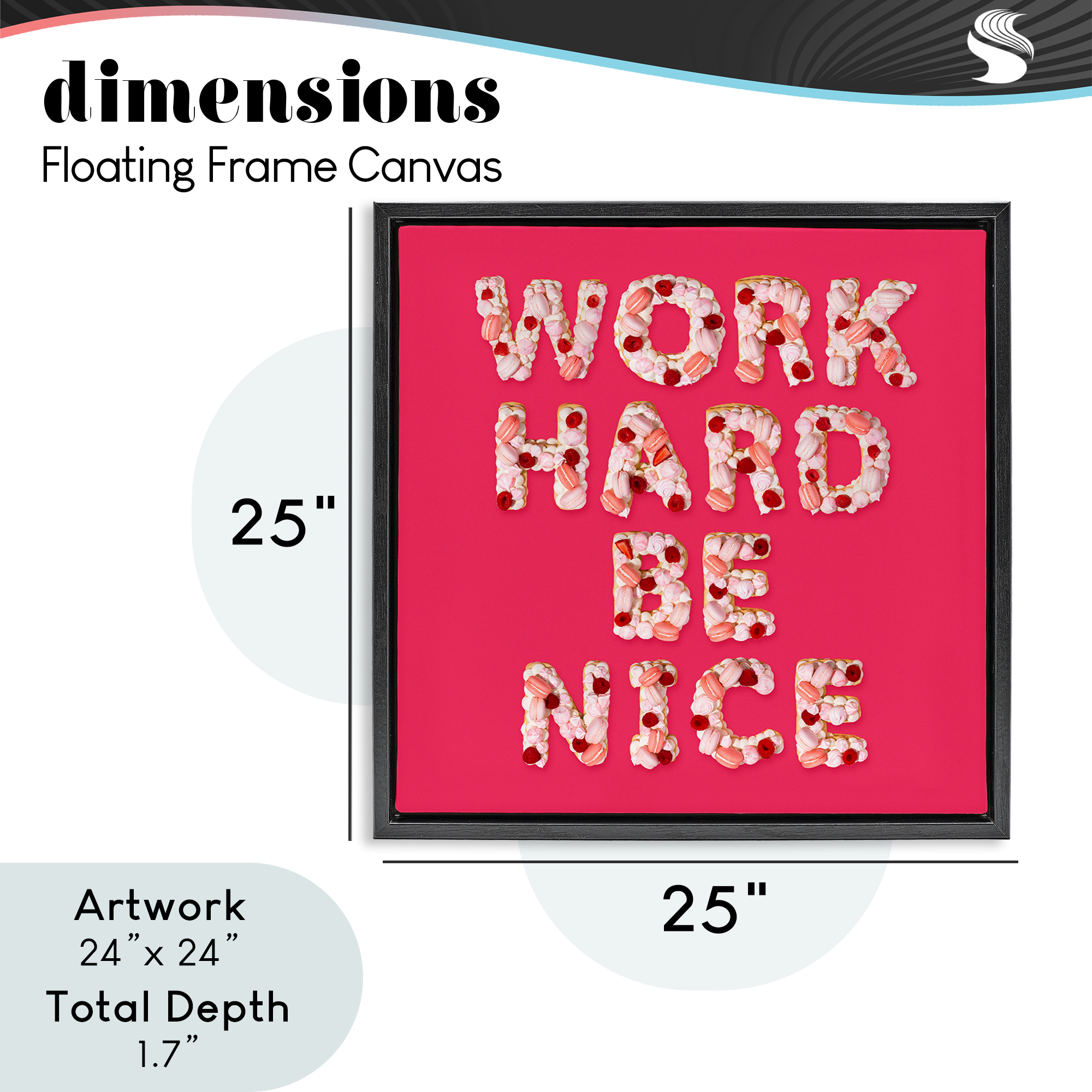 Work Hard Be Nice Black Framed Floater Canvas Wall Art, design by LISH Creative