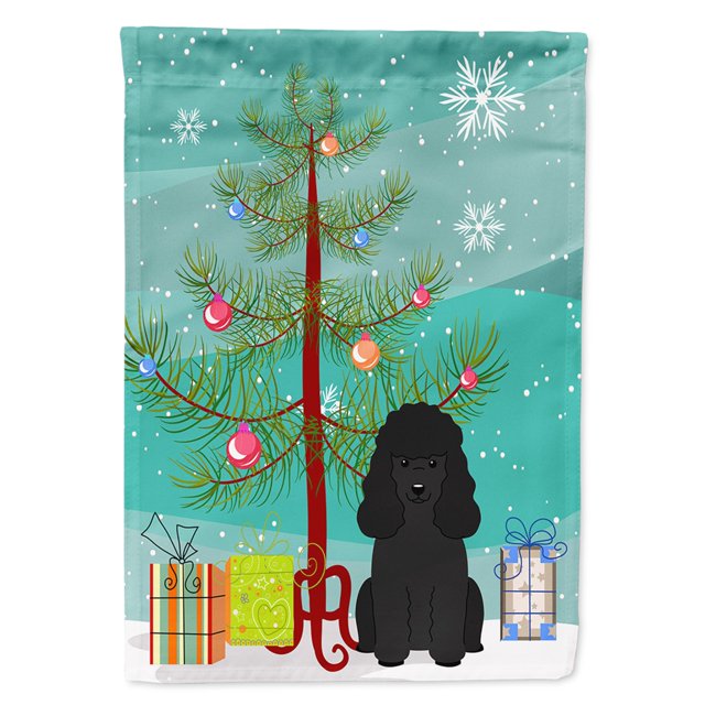 "Treasures BB4196GF Merry Christmas Tree Poodle Bandera de tamaño de jardín negro, pequeño, multicolor" Caroline's Treasures BB4196GF