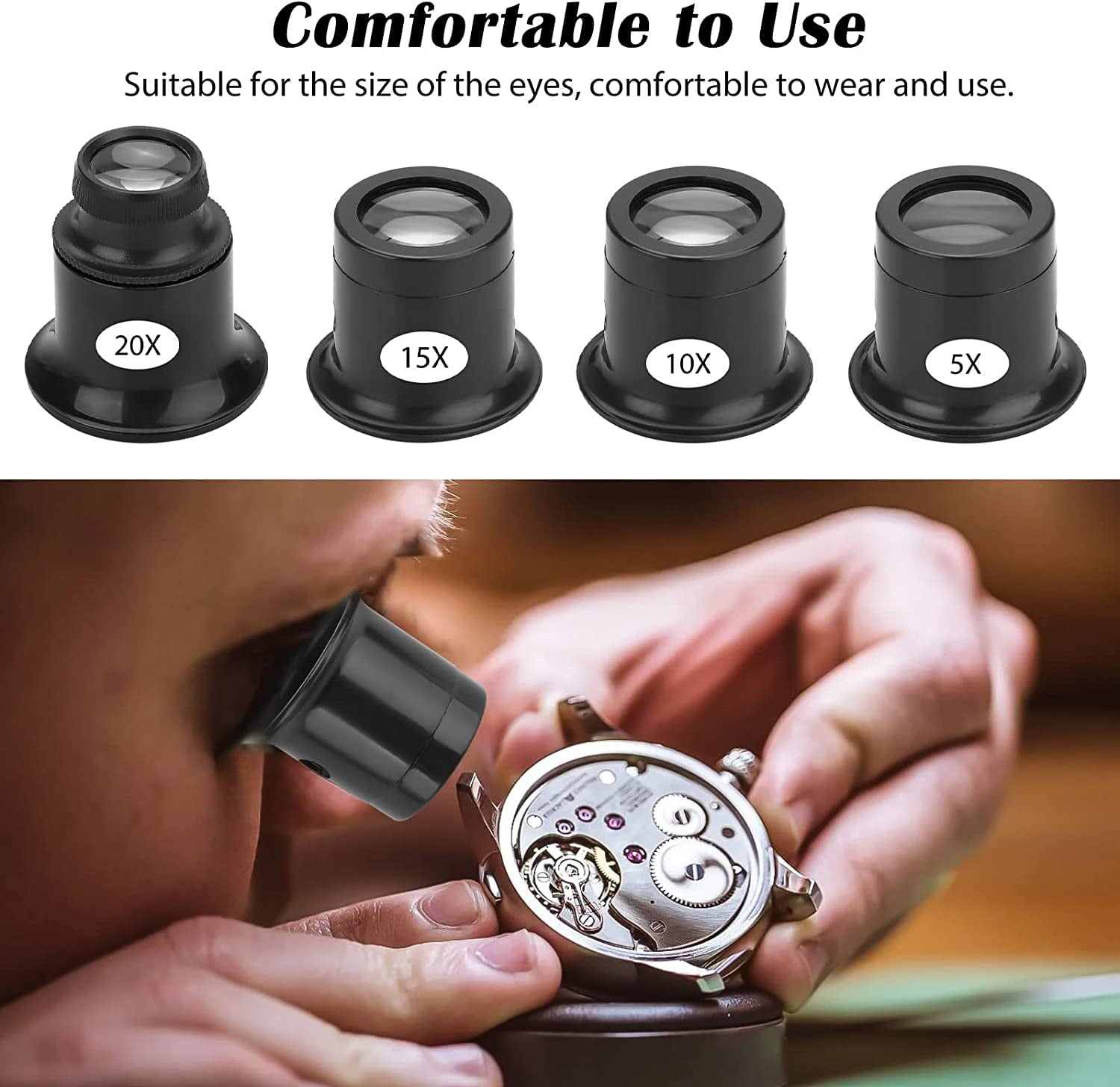 Eyepiece 15x Magnifying Glass Magnifying Lens With Magnifying Glass Jeweler  Watch Repair Magnifying Glass With Led Eye Magnifying Glass (1 Piece, Blac