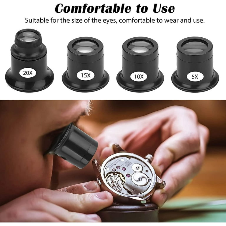 Jewelers Loupe Eye Magnifier Loupe Magnifying Glass, 4Pcs Experimental  Monocular Magnifier of 5X 10x 15x 20x, Portable Watchmaker Loupe Magnifier  Lens