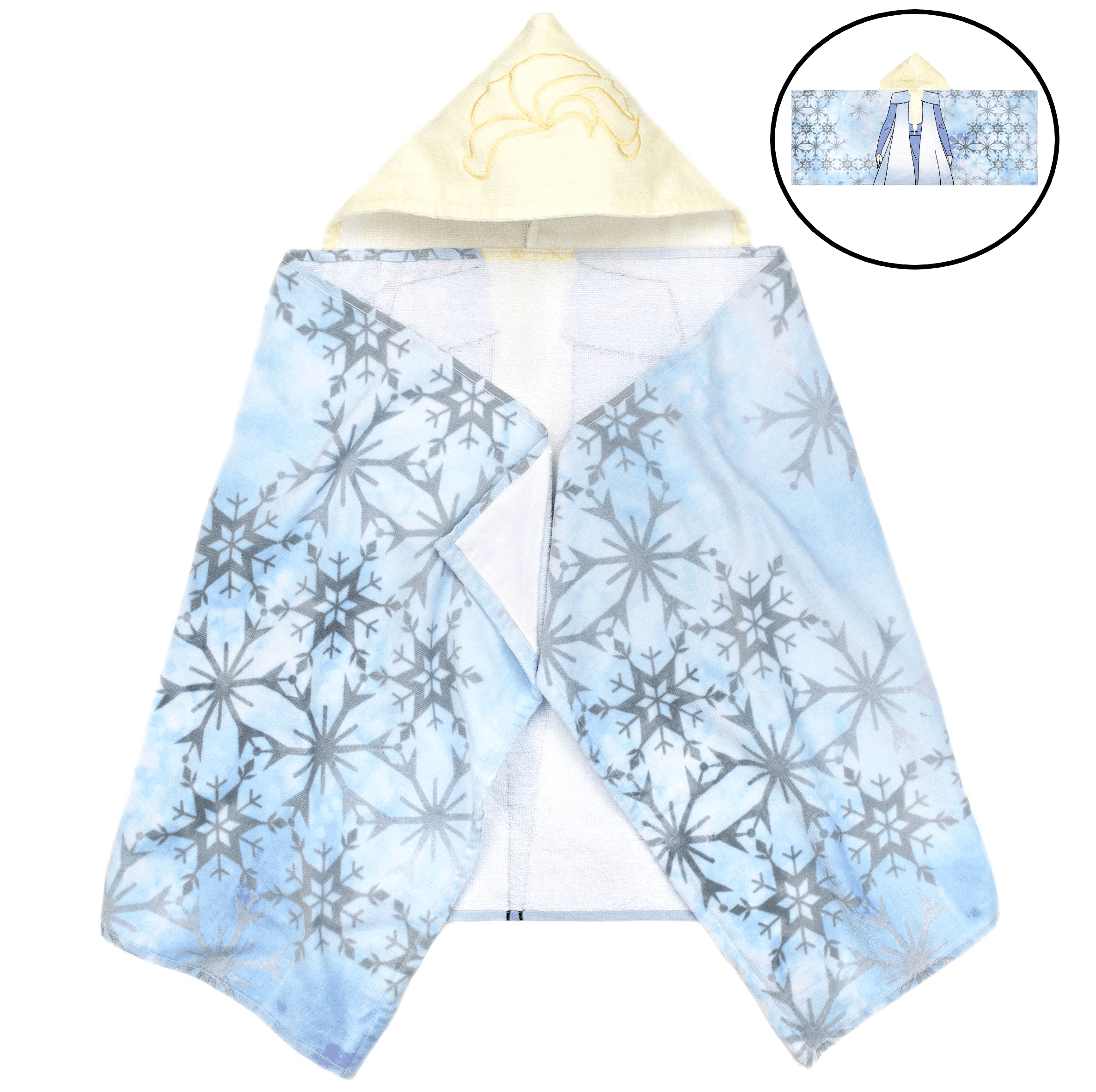 Frozen Elsa Kids Bath Hooded Towel Wrap, 51 x 22, Cotton, White, Disney