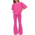 thumbnail image 6 of Grblisyd Girls Outfits Size 10-12 Summer Solid Color Casual Short Sleeve Crew Neck Top Flared Pants 2PCS Set Little Girl Outfits, 6 of 6