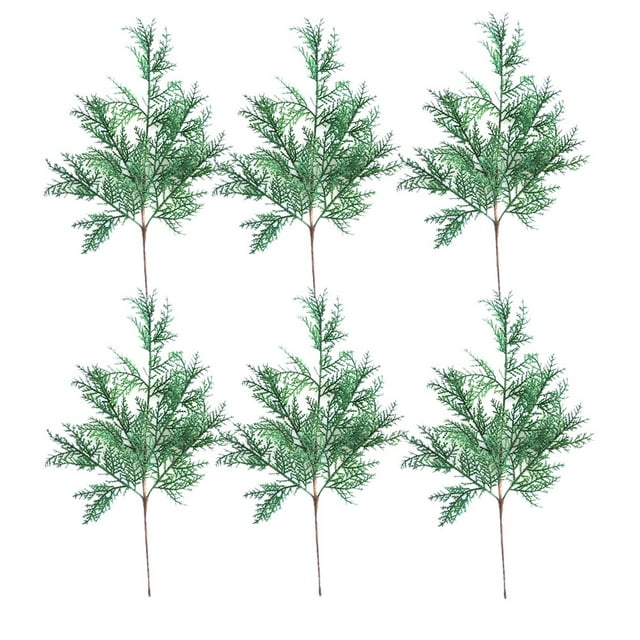 6 piezas de ramas cortas de pino y ciprés de imitación realistas, hojas de ciprés artificiales, ramas cortas para decoración de bodas, fiestas y hogar, color verde.