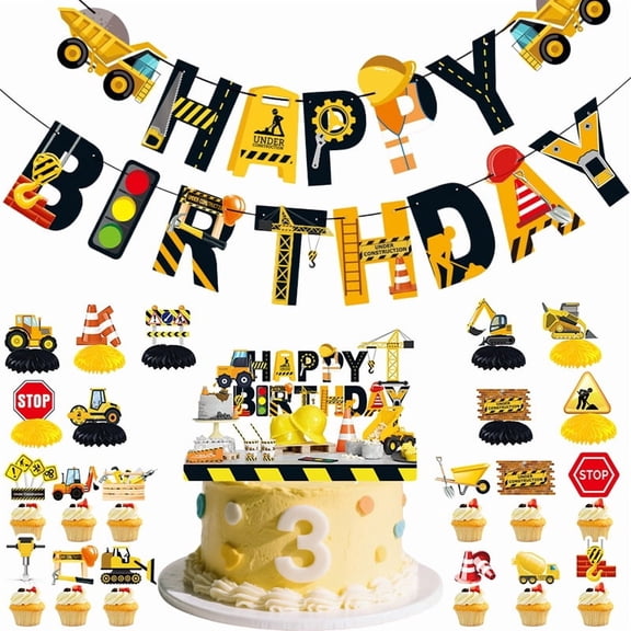 Construction Birthday Decorations for Boy, Suitable for 3rd and All Boys Themed Parties