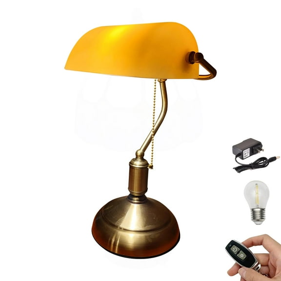 Kiven Cordless Bankers Table Lamp,1-Light Dimmable Bedside Lamps for Nightstand with Glass Lampshade, Vintage Rechargeable Desk Lamp for Reading Home Decor Bedside TD1119