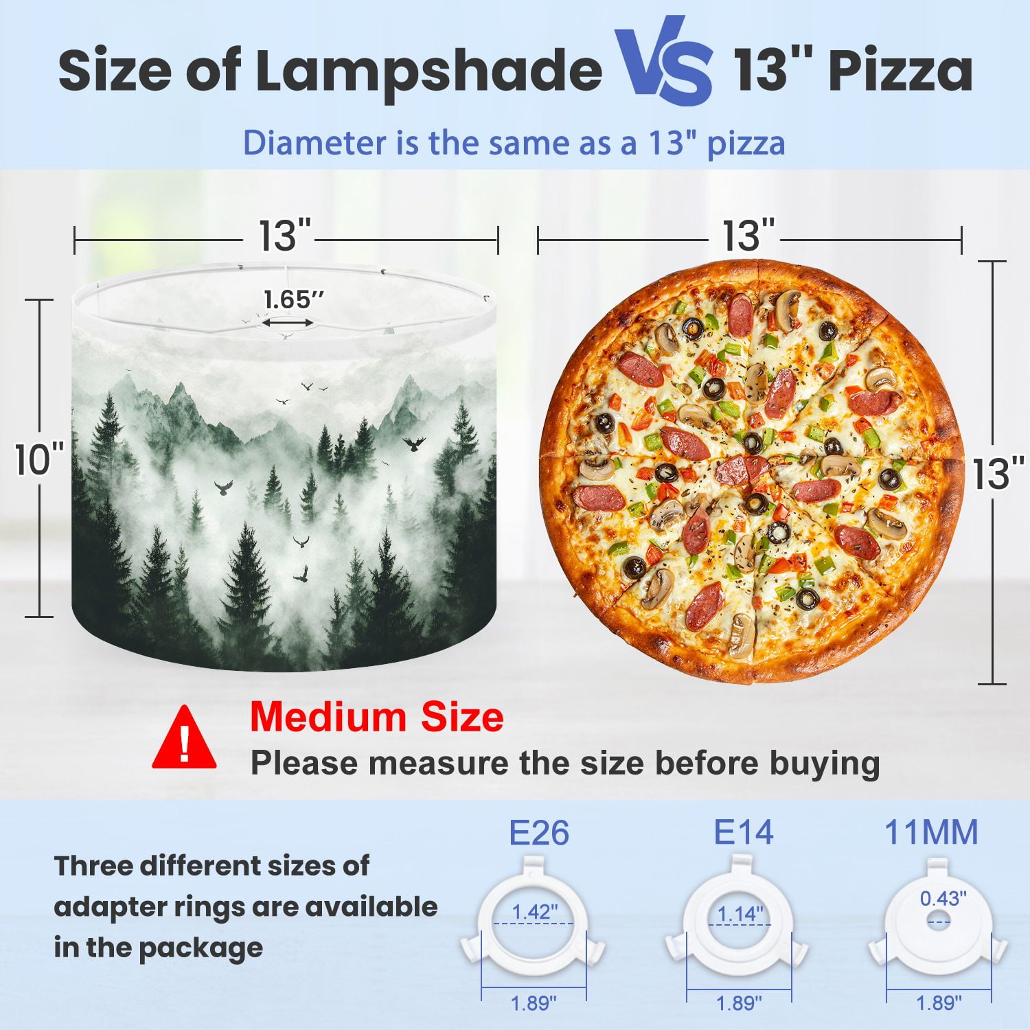 Lampshades 2 Pack Printing Forest Rustic Farmhouse Deer Mountain Trees Fog Birds 13"x13"x10" Light Shade for Table Lamps Floor Lamps Drum Lamp Shades Lampshade Replacement Easy Assembly