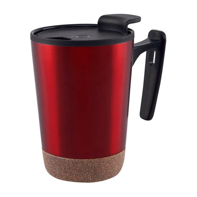 Taza doble pared acero/corcho con tapa 300 ml-kilia rojo 8.5 x 12