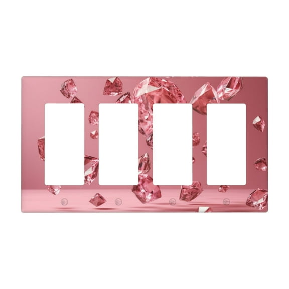 Pink Crystal Diamonds Switch Cover Decorative Wall Plate / 4-Gang 4-Decor / Standard Size 4.5x8 in