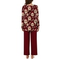 thumbnail image 3 of Hueook Christmas Pajamas for Women Women Fashionable Christmas Printed Round Neck Button Up Long Sleeved Pants Pajama Set Red 3X, 3 of 5