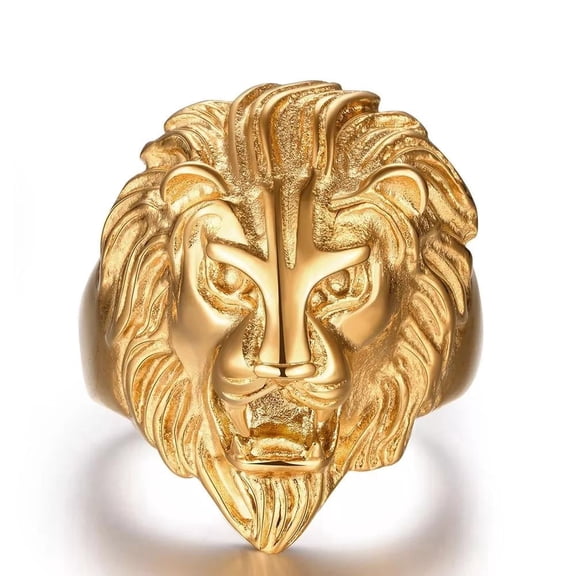 Yellow Gold Plated Biker Ghotic Men's Ring Lion Animal Statement Textured Size 10 B527