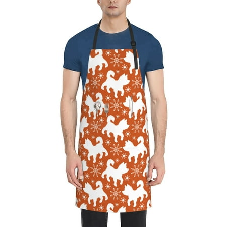 

Pofeuu Christmas Snowflake Dog Print Waterproof Apron with Pockets Adjustable Cooking Aprons Kitchen Bib for Baking Household Cleaning