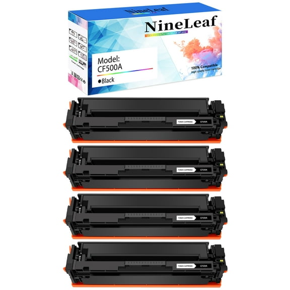 NineLeaf High Capacity Compatible Toner Cartridge Replacement for HP 202A CF500A use in Color LaserJet Pro MFP M281cdw M281fdw M281fdn M254dn M254nw Printer (Black,4 Pack)