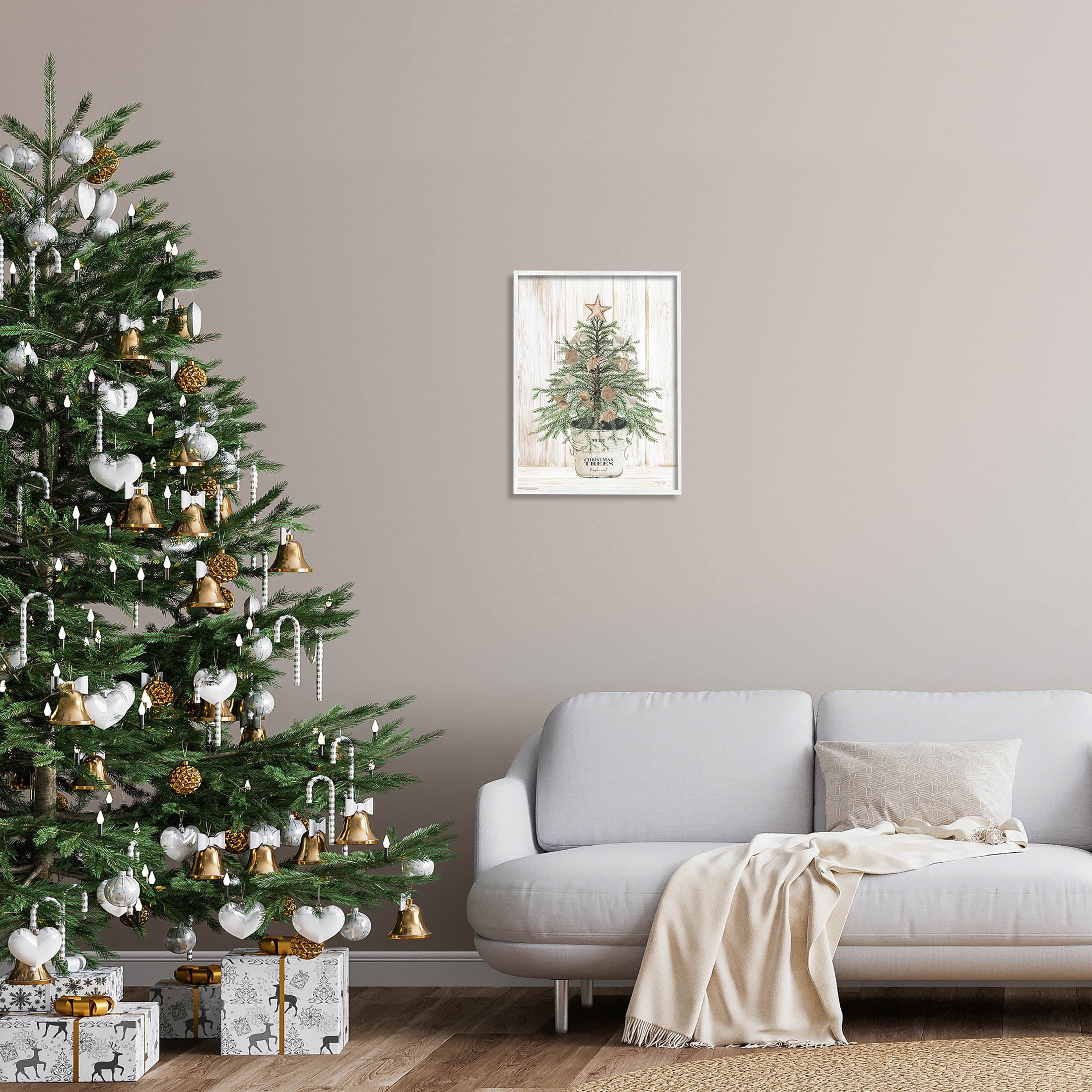 Rustic Seashell Christmas Tree Holiday Graphic Art White Framed Art Print Wall Art