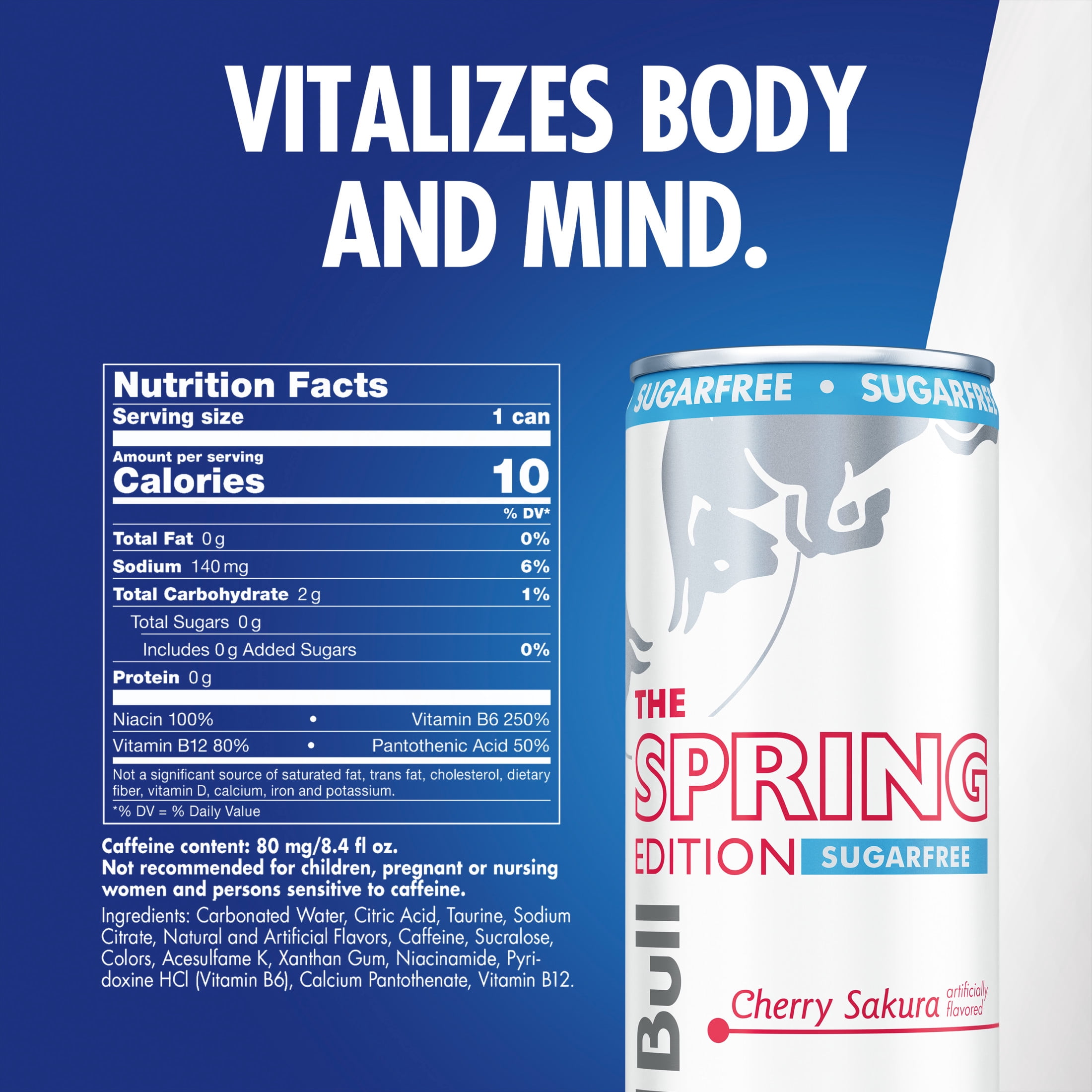 (5 pack) Red Bull Spring Edition Sugarfree Energy Drink,  Cherry Sakura,  8.4 fl. oz. can,  80mg Caffeine