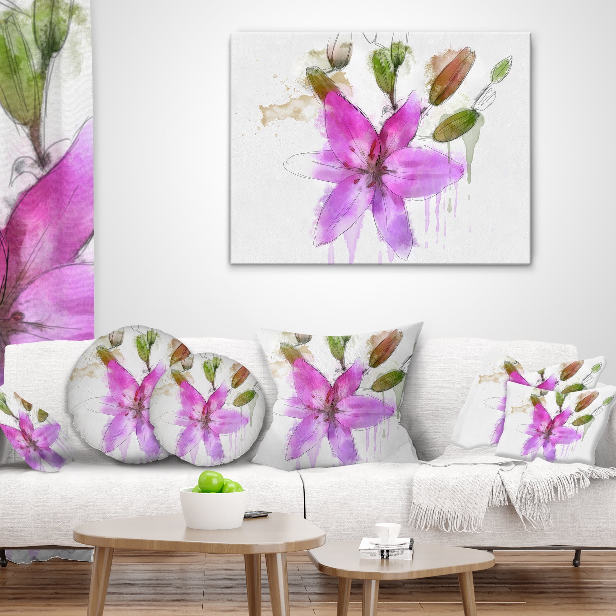Designart Beautiful Purple Floral Illustration - Floral Throw Pillow - 12x20
