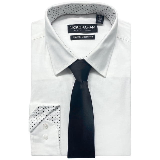 Nick Graham Chemise Habillée Homme Coupe Moderne Extensible à Boutons, Blanc, 16-16.5